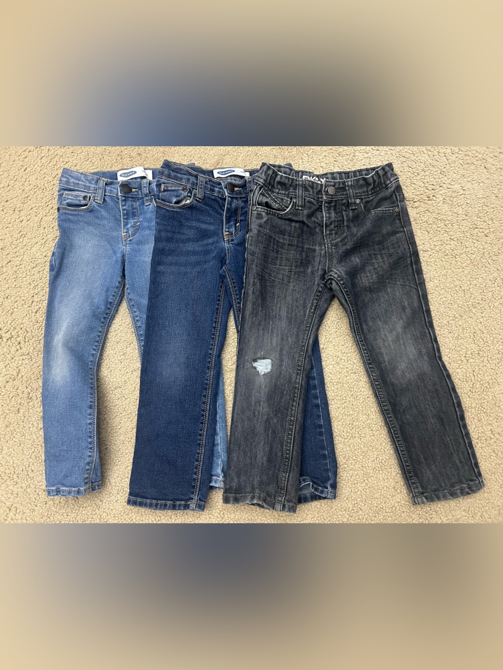 Old Navy Kids Jeans Trio in Light Blue, Dark Blue, and Black Wash